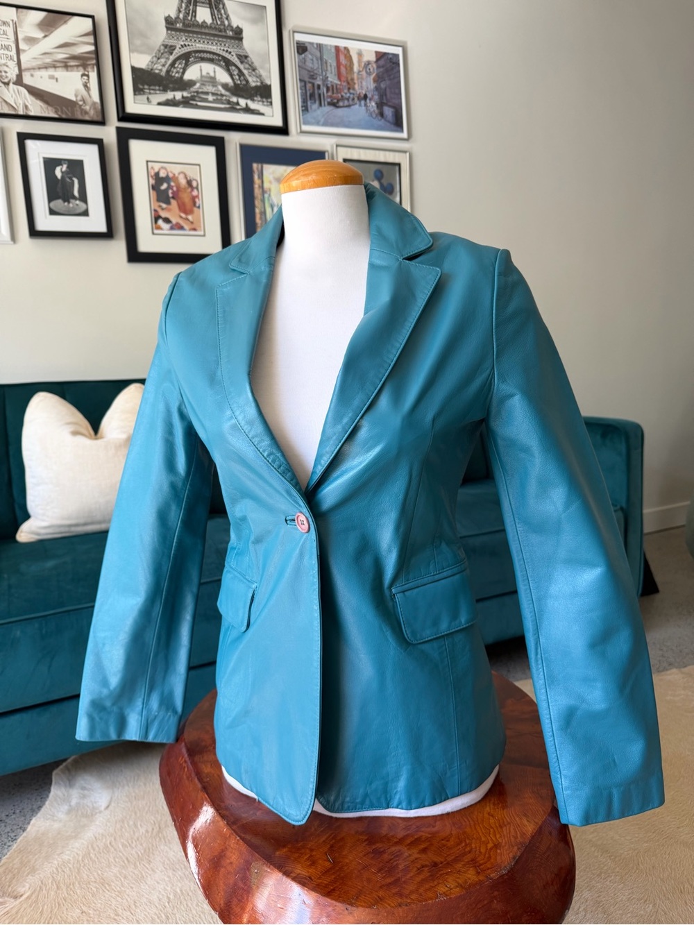 Teal Leather Blazer Jacket - Women
